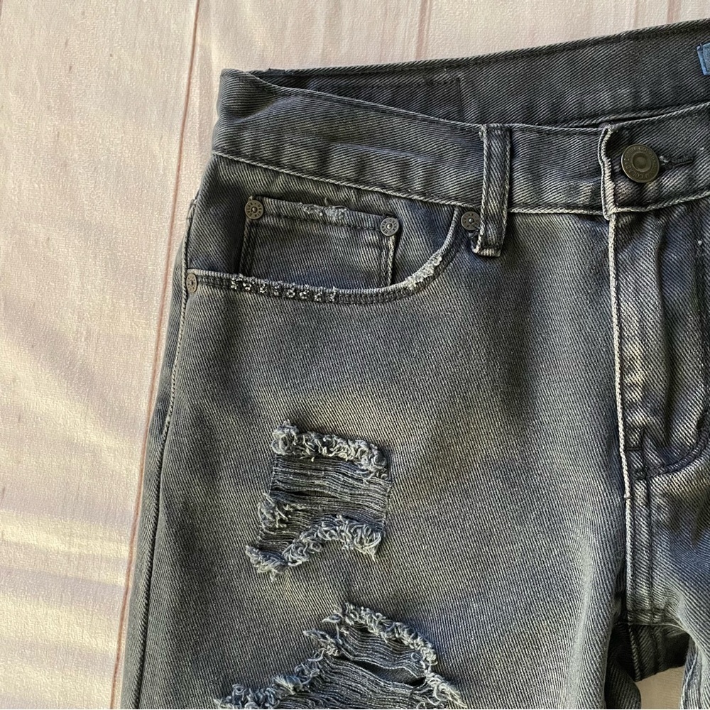 Denim Colab Boyfriend Jeans Women’s 8 Black Stonewashed Goth Grunge Distressed - Picture 5 of 16